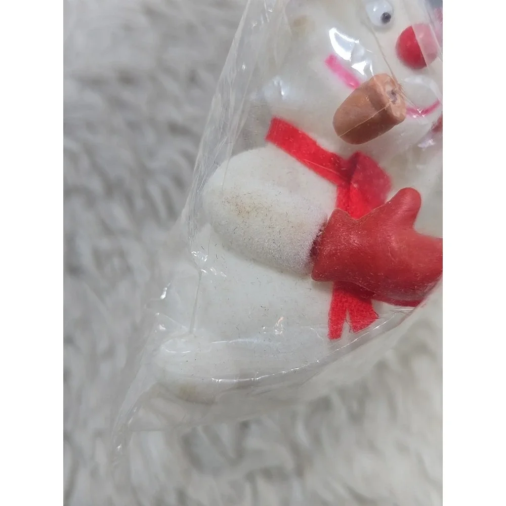 Vintage Flocked Snowman & Mouse Lot of 2 Frosty Googly Eyes Christmas‎ Ornament